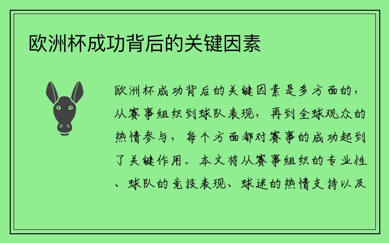 欧洲杯成功背后的关键因素